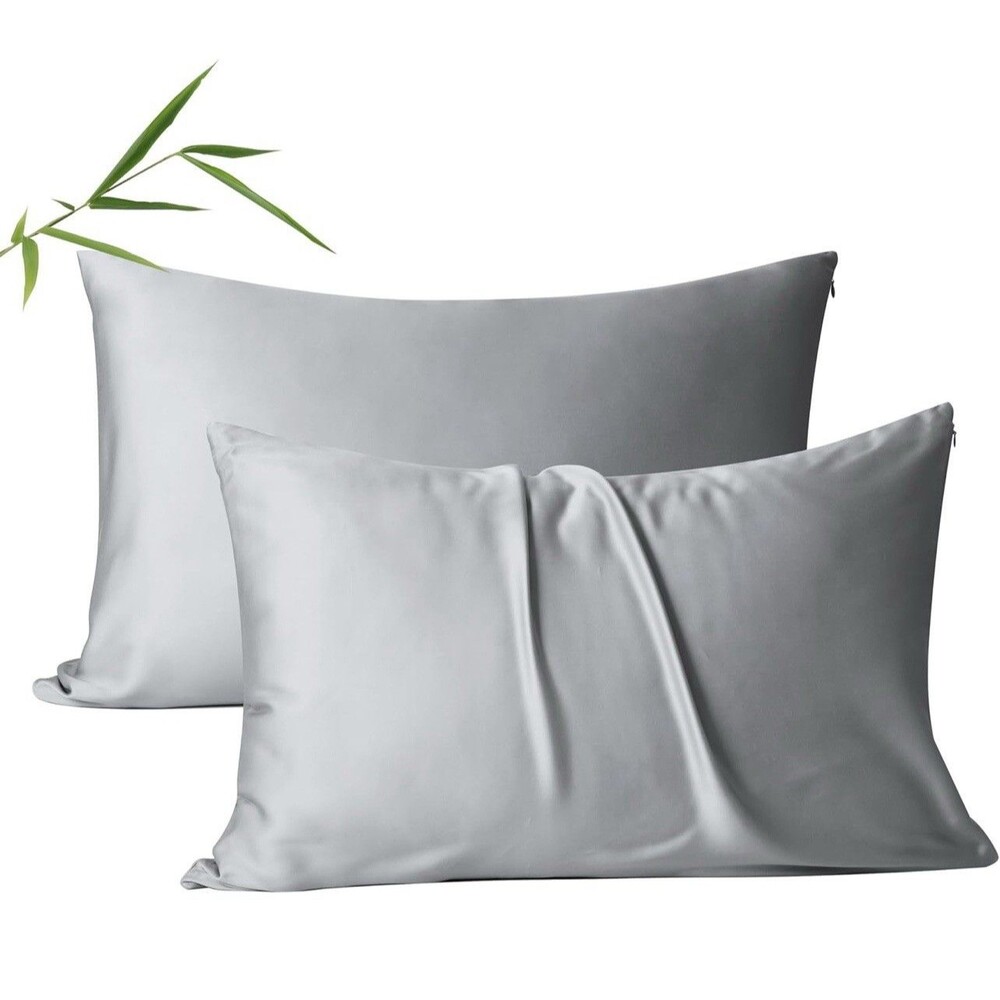 Bamboo Pillow Protectors King Size Set of 2, Gray, Zipper, 20”x36”